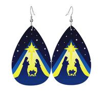 Orecchini Da Donna Pelle Sintetica Christmas Christianty Nativity Scene Pattern Lacrima Gioielli Accessories Per Feste E Appuntamenti Adatti Per L'Uso Quotidiano