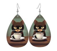 Orecchini Da Donna Pelle Sintetica Coffee Cats Drink Coffee Pattern Accessories Teardrop Leather Dangle Earrings Leggeri E Lussuosi Per Le Donne Ragazze Per Feste E Appuntamenti