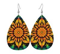 Orecchini Da Donna Pelle Sintetica Colorful Mandala Pattern Flower Leggeri E Lussuosi Teardrop Leather Dangle Earrings Accessories Per Every Outfit Adatti Per L'Uso Quotidiano