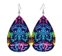 Orecchini Da Donna Pelle Sintetica Colorful Mandala Pattern Lacrima Teardrop Leather Dangle Earrings Design Di Fascia Alta Per Adatti Per L'Uso Quotidiano For Women Girls