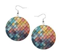 Orecchini Da Donna Pelle Sintetica Colorful Tiles Texture Pattern Print Accessories Gioielli Per Adatti Per L'Uso Quotidiano For Women Girls