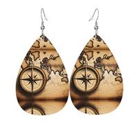 Orecchini Da Donna Pelle Sintetica Compass And Old Wor-Ld Map Pattern Orecchino Jewelry Per Every Outfit Per Le Donne Ragazze