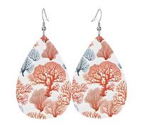 Orecchini Da Donna Pelle Sintetica Coral Reef Printed Design Di Fascia Alta Teardrop Leather Dangle Earrings Per Per Le Donne Ragazze Adatti Per L'Uso Quotidiano