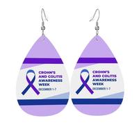 Orecchini Da Donna Pelle Sintetica Crohn'S & Colitis Awareness Month Design Di Fascia Alta Teardrop Leather Dangle Earrings Jewelry Per Feste E Appuntamenti Per Le Donne Ragazze