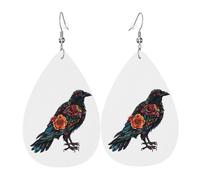 Orecchini Da Donna Pelle Sintetica Crow In Sugar Skull Flower Pattern Teardrop Leather Dangle Earrings Lacrima Per For Women Girls Per Le Donne Ragazze