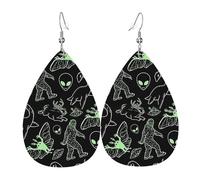 Orecchini Da Donna Pelle Sintetica Cryptid Pattern Green Lines Interstellar Peace Orecchino Design Di Fascia Alta Per Adatti Per L'Uso Quotidiano For Women Girls