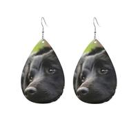 Orecchini Da Donna Pelle Sintetica Cute Black Labrador Dog Teardrop Leather Dangle Earrings Leggeri E Lussuosi Per Per Le Donne Ragazze Adatti Per L'Uso Quotidiano