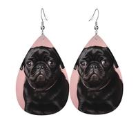 Orecchini Da Donna Pelle Sintetica Cute Black Pug Design Di Fascia Alta Teardrop Leather Dangle Earrings Lacrima Per Le Donne Ragazze Decorazione Per Abbigliamento