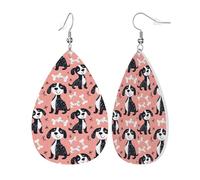 Orecchini Da Donna Pelle Sintetica Cute Black White Puppy Print Lacrima Teardrop Leather Dangle Earrings Design Di Fascia Alta Per For Women Girls 2 Paia