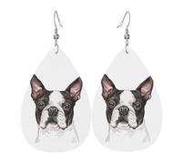 Orecchini Da Donna Pelle Sintetica Cute Bostons Terrier Dog Teardrop Leather Dangle Earrings Leggeri E Lussuosi Per Per Le Donne Ragazze Adatti Per L'Uso Quotidiano