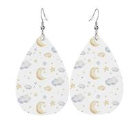 Orecchini Da Donna Pelle Sintetica Cute Cartoon Cloud Moon And Stars Teardrop Leather Dangle Earrings Lacrima Per For Women Girls Every Outfit