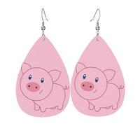 Orecchini Da Donna Pelle Sintetica Cute Cartoon Pigs Teardrop Leather Dangle Earrings Leggeri E Lussuosi Per Every Outfit Per Le Donne Ragazze