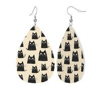 Orecchini Da Donna Pelle Sintetica Cute Cats Black Print Jewelry Teardrop Leather Dangle Earrings Accessories Per Decorazione Per Abbigliamento 2 Paia