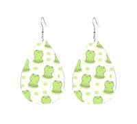 Orecchini Da Donna Pelle Sintetica Cute Frog And Dragonfly Lacrima Teardrop Leather Dangle Earrings Leggeri E Lussuosi Per Adatti Per L'Uso Quotidiano Decorazione Per Abbigliamento