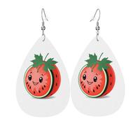 Orecchini Da Donna Pelle Sintetica Cute Watermelon Pattern Leggeri E Lussuosi Teardrop Leather Dangle Earrings Jewelry Per Adatti Per L'Uso Quotidiano Every Outfit