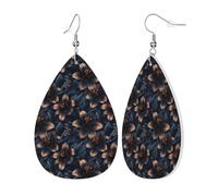 Orecchini Da Donna Pelle Sintetica Dark Lily Pattern Print Jewelry Teardrop Leather Dangle Earrings Design Di Fascia Alta Per Every Outfit 2 Paia