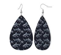 Orecchini Da Donna Pelle Sintetica Dark Shark Skull Print Lacrima Teardrop Leather Dangle Earrings Design Di Fascia Alta Per Le Donne Ragazze 2 Paia