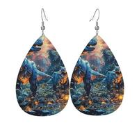 Orecchini Da Donna Pelle Sintetica Dinosaurs Dino Wild Ancient Animals Nature Forests Blue Leggeri E Lussuosi Orecchini In Pelle A Forma Di Lacrima Design Di Fascia Alta Per Every Outfit 2 Paia
