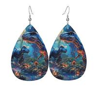 Orecchini Da Donna Pelle Sintetica Dinosaurs Wild Ancient Animals Nature Dino Forests Blue Lacrima Orecchini In Pelle A Forma Di Lacrima Accessories Per Decorazione Per Abbigliamento 2 Paia