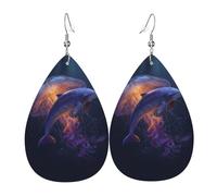 Orecchini Da Donna Pelle Sintetica Dolphin And Jellyfishs Encounter Pattern Jewelry Gioielli Design Di Fascia Alta Per Adatti Per L'Uso Quotidiano For Women Girls