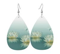 Orecchini Da Donna Pelle Sintetica Dragonfly With Water Lily Printed Lacrima Orecchino Per Per Feste E Appuntamenti Every Outfit