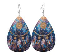Orecchini Da Donna Pelle Sintetica Dream-Catchers Feathers Nebulae Galaxy Cosmic Boho Colorful Lacrima Orecchino Jewelry Per Feste E Appuntamenti 2 Paia