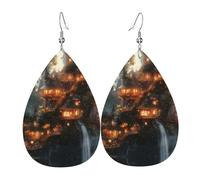 Orecchini Da Donna Pelle Sintetica Fairy Tale World Pattern Teardrop Leather Dangle Earrings Leggeri E Lussuosi Per Every Outfit Per Le Donne Ragazze