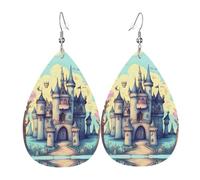 Orecchini Da Donna Pelle Sintetica Fairytale Printed Teardrop Leather Dangle Earrings Lacrima Per For Women Girls Adatti Per L'Uso Quotidiano