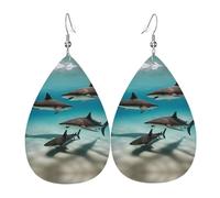 Orecchini Da Donna Pelle Sintetica Fish In The Deep Sea Printed Teardrop Leather Dangle Earrings Lacrima Per Adatti Per L'Uso Quotidiano Per Feste E Appuntamenti