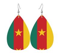 Orecchini Da Donna Pelle Sintetica Flag Of Cameroon Pattern Gioielli Leggeri E Lussuosi Per Every Outfit For Women Girls