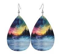 Orecchini Da Donna Pelle Sintetica Forests Aurora Pattern Orecchini In Pelle A Forma Di Lacrima Accessories Per Adatti Per L'Uso Quotidiano Every Outfit