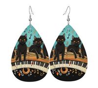 Orecchini Da Donna Pelle Sintetica Four Cats Black Lying On The Piano Keyboard Leggeri E Lussuosi Teardrop Leather Dangle Earrings Design Di Fascia Alta Per Feste E Appuntamenti Every Outfit