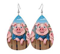Orecchini Da Donna Pelle Sintetica (Funny Cute Pigs Pattern) Orecchini In Pelle A Forma Di Lacrima Design Di Fascia Alta Per For Women Girls Adatti Per L'Uso Quotidiano
