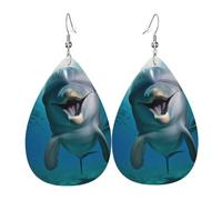 Orecchini Da Donna Pelle Sintetica Funny Dolphin Looking At You Print Lacrima Teardrop Leather Dangle Earrings Jewelry Per For Women Girls Every Outfit