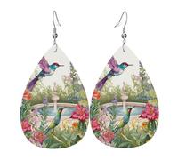 Orecchini Da Donna Pelle Sintetica Garden With Birds And Flowers Jewelry Teardrop Leather Dangle Earrings Design Di Fascia Alta Per Adatti Per L'Uso Quotidiano Per Feste E Appuntamenti