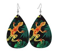 Orecchini Da Donna Pelle Sintetica Gecko And Tropical Leaves Leggeri E Lussuosi Orecchini In Pelle A Forma Di Lacrima Jewelry Per For Women Girls Adatti Per L'Uso Quotidiano