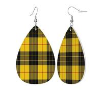 Orecchini Da Donna Pelle Sintetica Generic Yellow And Black Plaid Accessories Teardrop Leather Dangle Earrings Per Decorazione Per Abbigliamento Per Feste E Appuntamenti