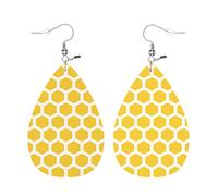Orecchini Da Donna Pelle Sintetica Geometric Yellow And White Bee Honeycombs Lacrima Gioielli Per Every Outfit Decorazione Per Abbigliamento