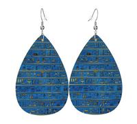 Orecchini Da Donna Pelle Sintetica Gold Blue Egyptian Egypt Hieroglyphs Teardrop Leather Dangle Earrings Jewelry Per Adatti Per L'Uso Quotidiano Per Le Donne Ragazze