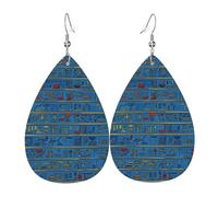 Orecchini Da Donna Pelle Sintetica Gold Blue Egyptian Egypt Hieroglyphs Teardrop Leather Dangle Earrings Jewelry Per Every Outfit Adatti Per L'Uso Quotidiano