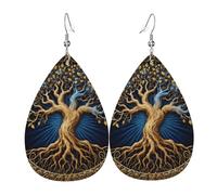 Orecchini Da Donna Pelle Sintetica Golden Life Tree With Blue-Violet Gradients & Ornate Border Gioielli Design Di Fascia Alta Per Adatti Per L'Uso Quotidiano For Women Girls
