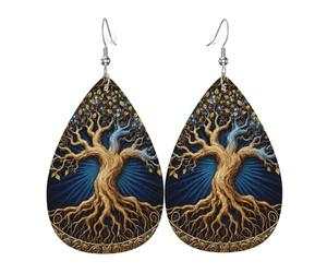 Orecchini Da Donna Pelle Sintetica Golden Life Tree With Blue-Violet Gradients & Ornate Border Gioielli Design Di Fascia Alta Per Adatti Per L'Uso Quotidiano For Women Girls