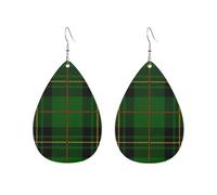 Orecchini Da Donna Pelle Sintetica Green Black Tartan Plaid Scottish Teardrop Leather Dangle Earrings Jewelry Per Per Feste E Appuntamenti Every Outfit