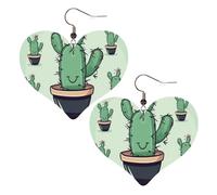 Orecchini Da Donna Pelle Sintetica Green Cactus Heart Leggeri E Lussuosi Teardrop Leather Dangle Earrings Jewelry Per Adatti Per L'Uso Quotidiano Every Outfit