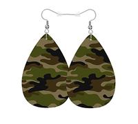 Orecchini Da Donna Pelle Sintetica Green Camouflage Design Di Fascia Alta Orecchini In Pelle A Forma Di Lacrima Per For Women Girls Every Outfit