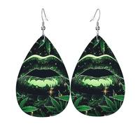 Orecchini Da Donna Pelle Sintetica Green Lips Cannabis Leaves Marijuana Glitter Abstract Jewelry Orecchino Lacrima Per Feste E Appuntamenti 2 Paia