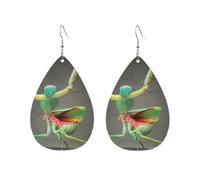 Orecchini Da Donna Pelle Sintetica Green Praying Mantis Lacrima Teardrop Leather Dangle Earrings Accessories Per Decorazione Per Abbigliamento For Women Girls