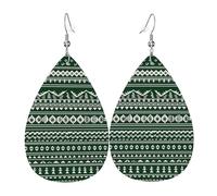 Orecchini Da Donna Pelle Sintetica Green Rustic Southwest Pattern Lacrima Teardrop Leather Dangle Earrings Design Di Fascia Alta Per Decorazione Per Abbigliamento Every Outfit