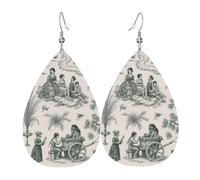 Orecchini Da Donna Pelle Sintetica Grey French Country Toile Pattern Teardrop Leather Dangle Earrings Accessories Per For Women Girls Every Outfit