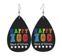 Orecchini Da Donna Pelle Sintetica Happy 100Th Day Of School Teachers Students Lacrima Teardrop Leather Dangle Earrings Jewelry Per Feste E Appuntamenti Adatti Per L'Uso Quotidiano